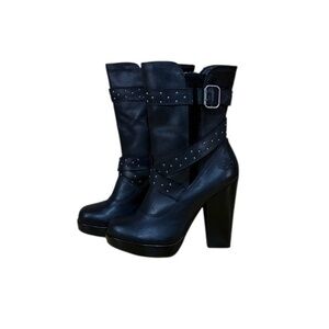 Harley-Davidson Black Heeled Boots with Studded Straps Size 9M